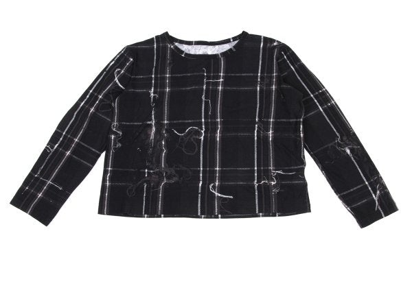 Y's Black Frayed Check Print Long Sleeve Tee Size 2