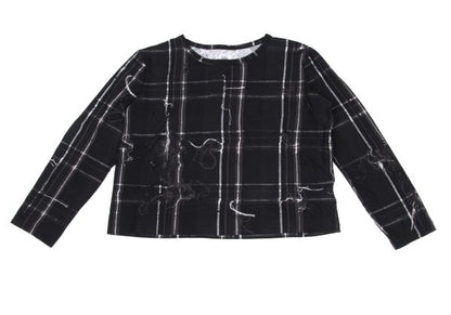 Y's Black Frayed Check Print Long Sleeve Tee Size 2