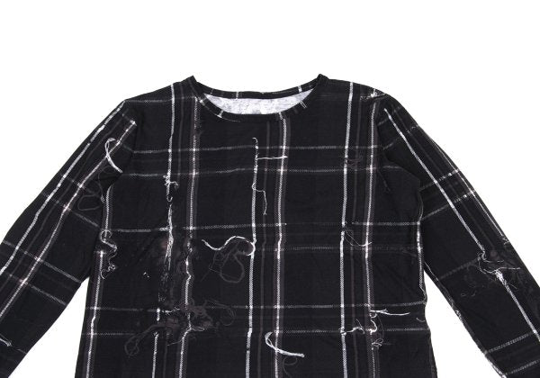 Y's Black Frayed Check Print Long Sleeve Tee Size 2