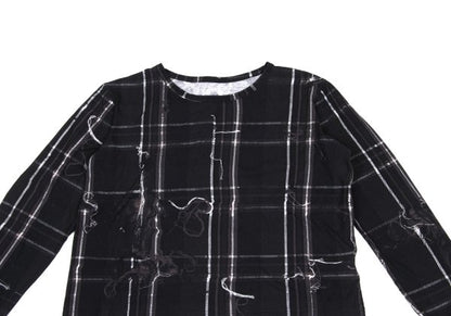 Y's Black Frayed Check Print Long Sleeve Tee Size 2