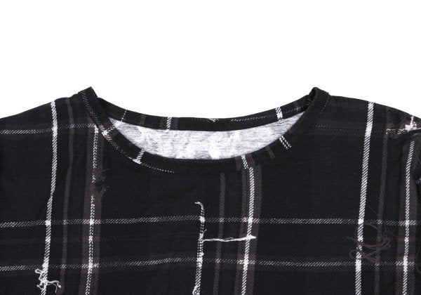Y's Black Frayed Check Print Long Sleeve Tee Size 2