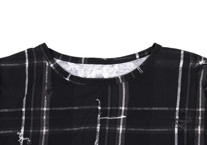 Y's Black Frayed Check Print Long Sleeve Tee Size 2