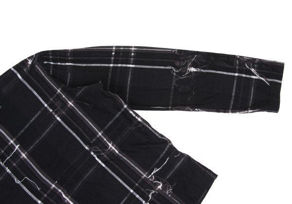 Y's Black Frayed Check Print Long Sleeve Tee Size 2