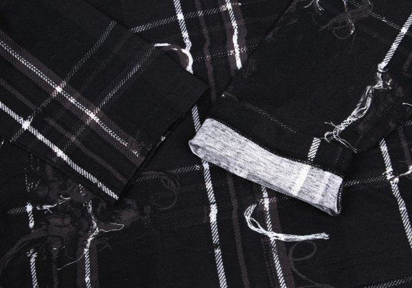 Y's Black Frayed Check Print Long Sleeve Tee Size 2