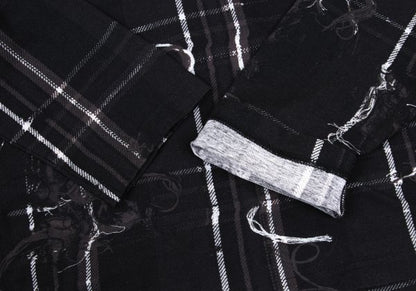 Y's Black Frayed Check Print Long Sleeve Tee Size 2