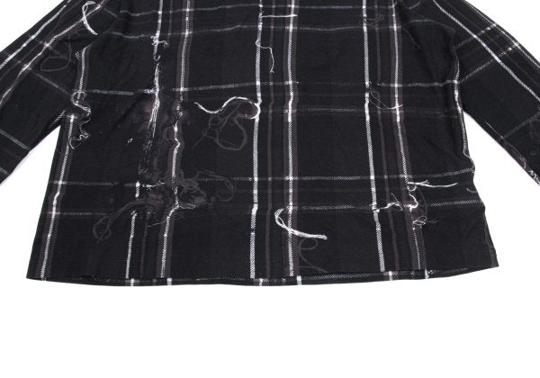 Y's Black Frayed Check Print Long Sleeve Tee Size 2