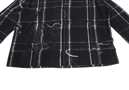 Y's Black Frayed Check Print Long Sleeve Tee Size 2