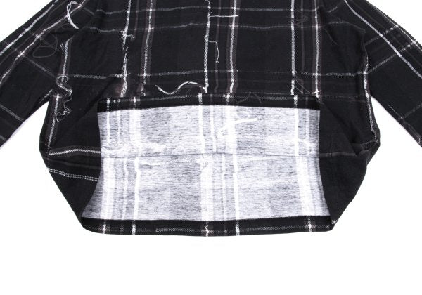 Y's Black Frayed Check Print Long Sleeve Tee Size 2