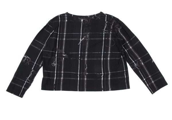 Y's Black Frayed Check Print Long Sleeve Tee Size 2