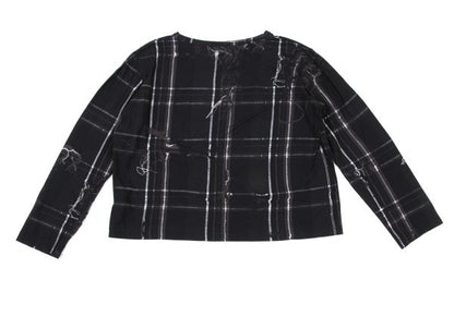 Y's Black Frayed Check Print Long Sleeve Tee Size 2