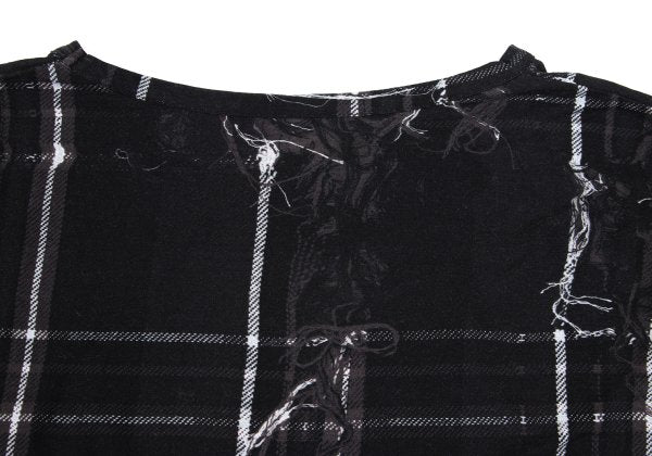 Y's Black Frayed Check Print Long Sleeve Tee Size 2