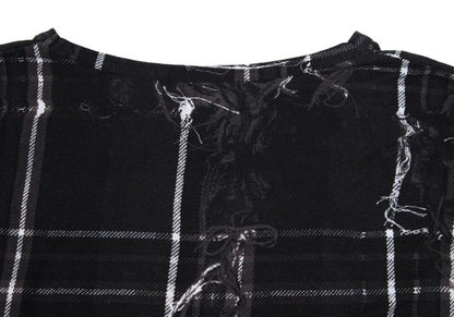 Y's Black Frayed Check Print Long Sleeve Tee Size 2