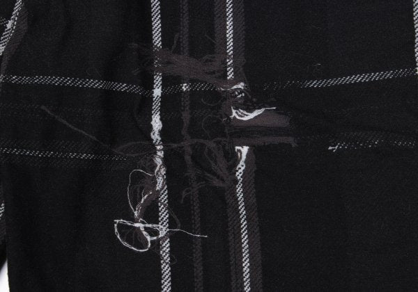 Y's Black Frayed Check Print Long Sleeve Tee Size 2