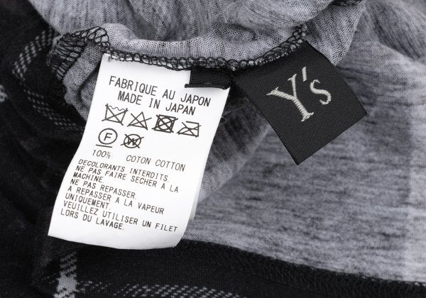 Y's Black Frayed Check Print Long Sleeve Tee Size 2