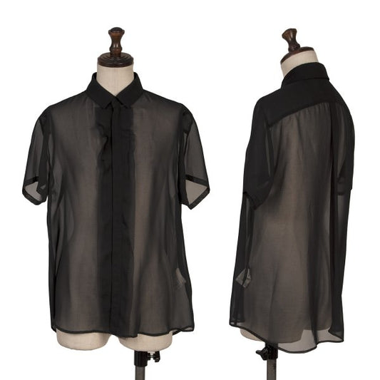 Y's Black Sheer Polyester Short Sleeve Blouse Size 2