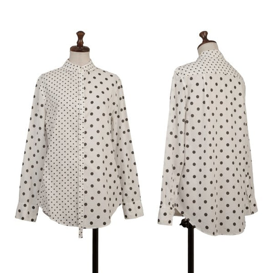 Y's Cotton Dot Print Round Collar Blouse White/Black Size 2