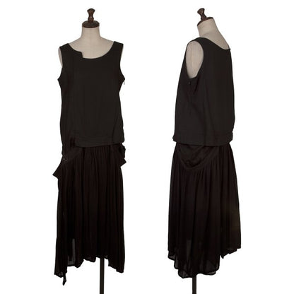 Y's Pleated Wrap Design Sleeveless Dress Black Size 1