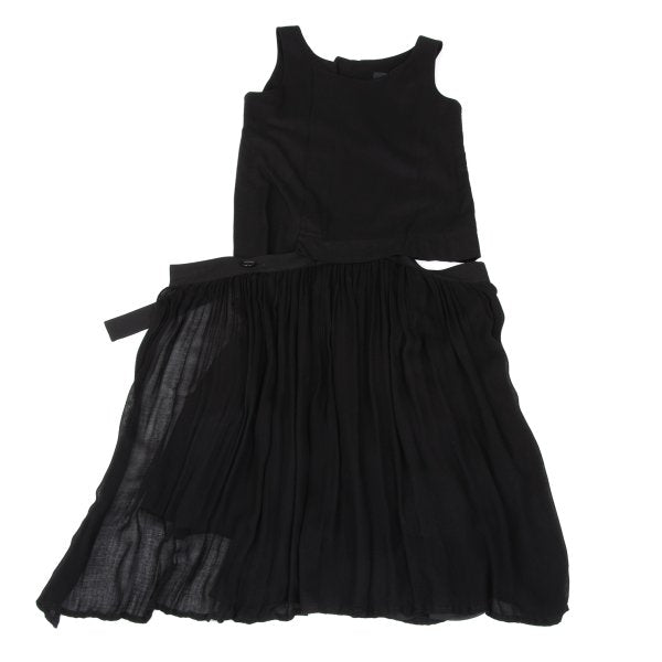 Y's Pleated Wrap Design Sleeveless Dress Black Size 1