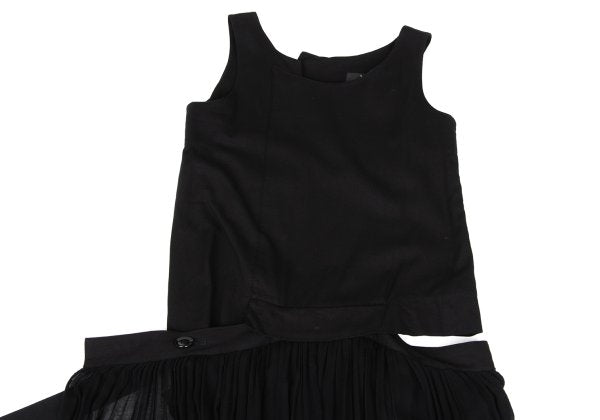 Y's Pleated Wrap Design Sleeveless Dress Black Size 1