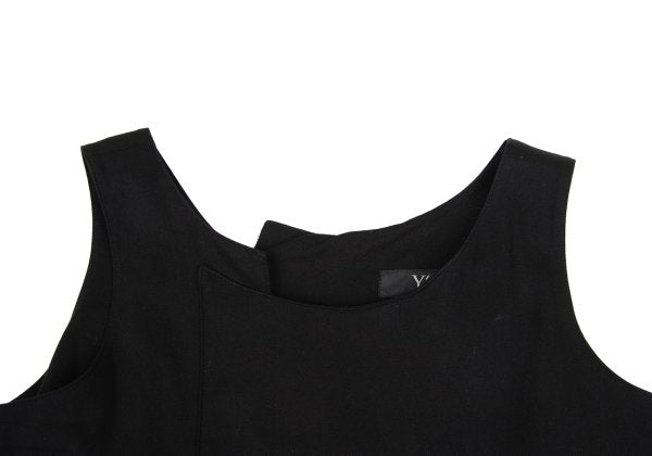 Y's Pleated Wrap Design Sleeveless Dress Black Size 1