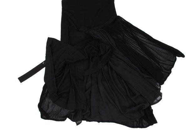Y's Pleated Wrap Design Sleeveless Dress Black Size 1