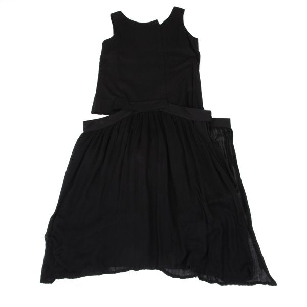 Y's Pleated Wrap Design Sleeveless Dress Black Size 1