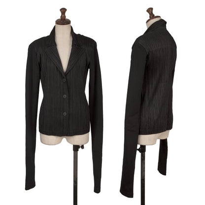 PLEATS PLEASE Ribbed Long Sleeve Jacket Black Size 4