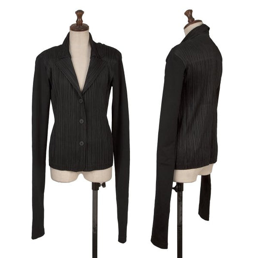 PLEATS PLEASE Ribbed Long Sleeve Jacket Black Size 4