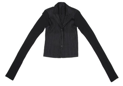 PLEATS PLEASE Ribbed Long Sleeve Jacket Black Size 4