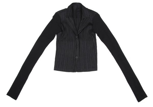 PLEATS PLEASE Ribbed Long Sleeve Jacket Black Size 4