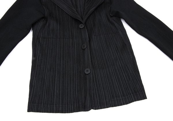 PLEATS PLEASE Ribbed Long Sleeve Jacket Black Size 4