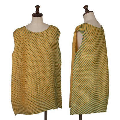 PLEATS PLEASE Poly Check Angled Pleats Tank Top Green Size 3