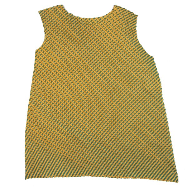PLEATS PLEASE Poly Check Angled Pleats Tank Top Green Size 3