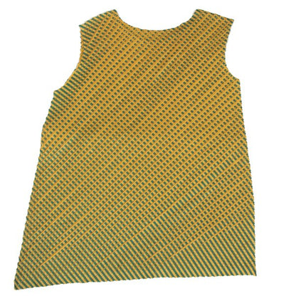 PLEATS PLEASE Poly Check Angled Pleats Tank Top Green Size 3