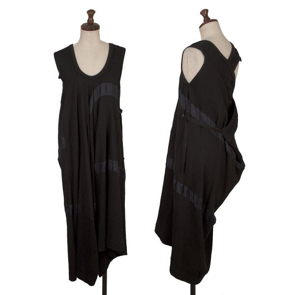 Y's Check Weave Sleeveless Midi Dress Black Size 2