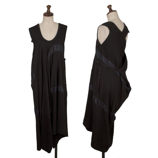 Y's Check Weave Sleeveless Midi Dress Black Size 2