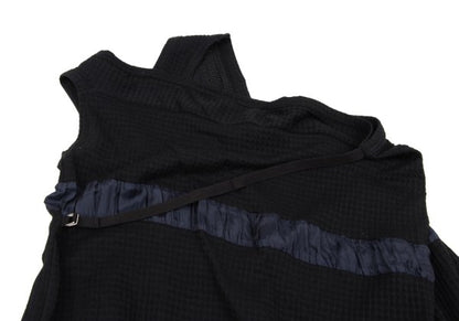 Y's Check Weave Sleeveless Midi Dress Black Size 2