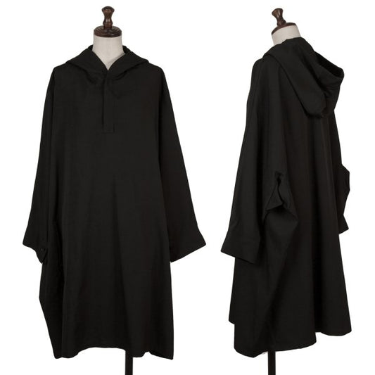 Yohji Yamamoto NOIR Wool Gabardine Hooded Tunic Black Blouse Size 1