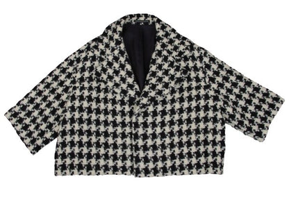 Y's Wool Blend Houndstooth Knit Jacket White Size 2