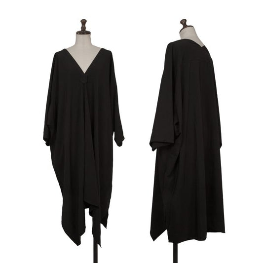 Y's Black V-Neck Panel Design Midi Dress Size 2