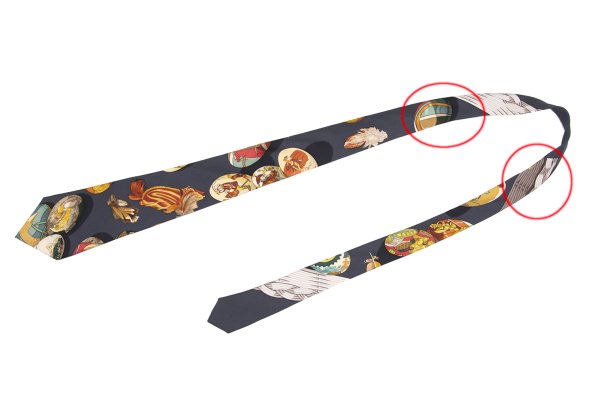 HERMES All-Over Motif Print Silk Tie Gray