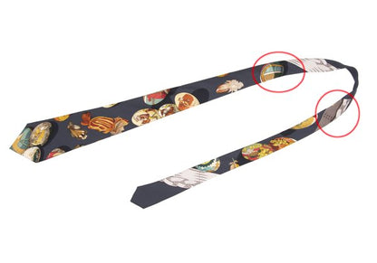 HERMES All-Over Motif Print Silk Tie Gray