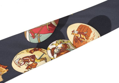 HERMES All-Over Motif Print Silk Tie Gray