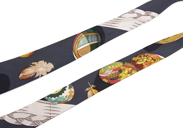 HERMES All-Over Motif Print Silk Tie Gray