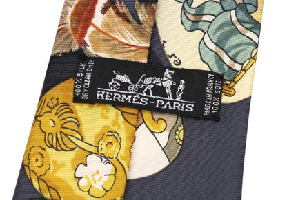 HERMES All-Over Motif Print Silk Tie Gray