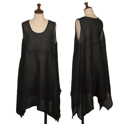ISSEY MIYAKE me Crepe Pleat Sleeveless Tunic Black Blouse Size F