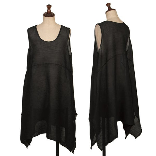 ISSEY MIYAKE me Crepe Pleat Sleeveless Tunic Black Blouse Size F