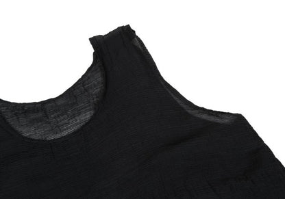 ISSEY MIYAKE me Crepe Pleat Sleeveless Tunic Black Blouse Size F