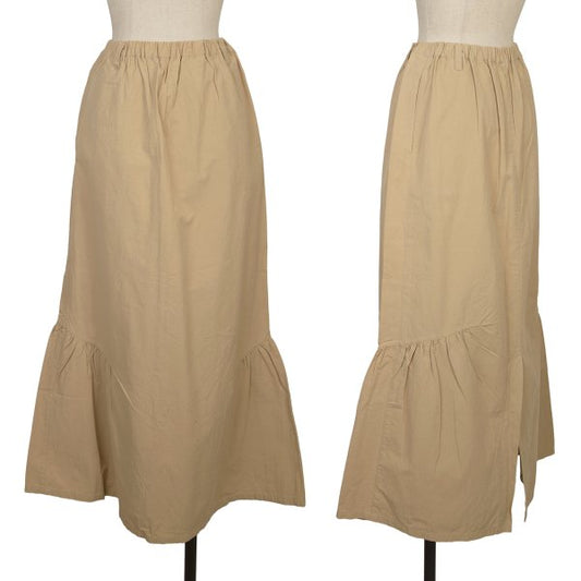Plantation Cotton Linen Side Gather Midi Skirt Beige Size M