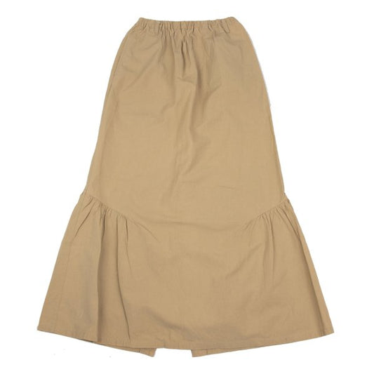Plantation Cotton Linen Side Gather Midi Skirt Beige Size M